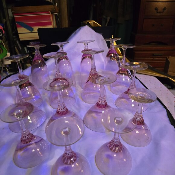 Vintage Tiffin Pink Crystal Stemware Set Of 16 Wine & Champagne Glasses With Fac - Picture 10 of 10